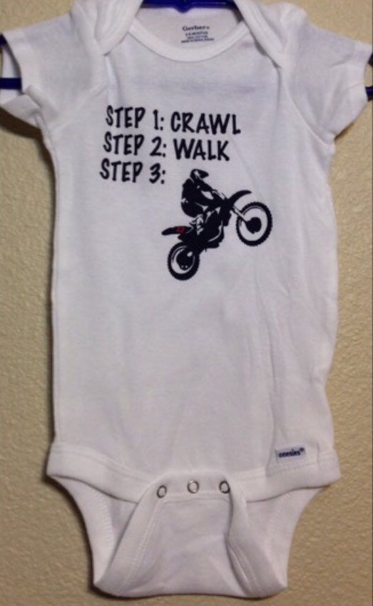 Crawl Walk Ride Baby Onesie, Motorcycle Dirtbike Riding, Baby Shower