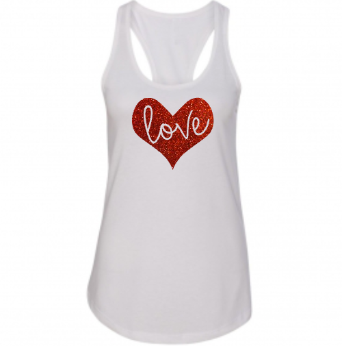 Women’s LOVE Shirt, Tank Top, Valentine’s Day, Glitter