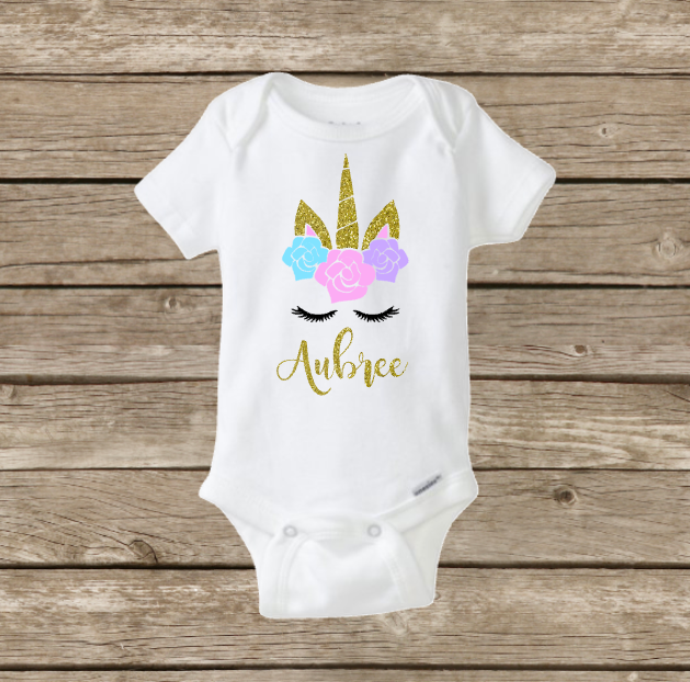 Baby Girl Personalized Unicorn Onesie, Baby Shower Gift