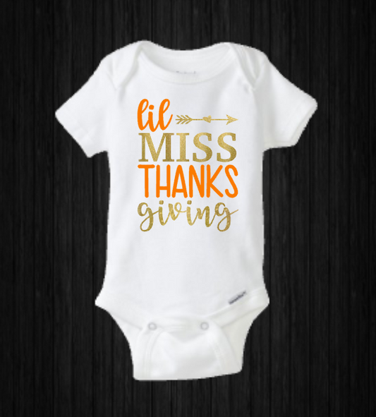 Lil Miss Thanksgiving, Baby Girl Holiday Onesie, Turkey Day