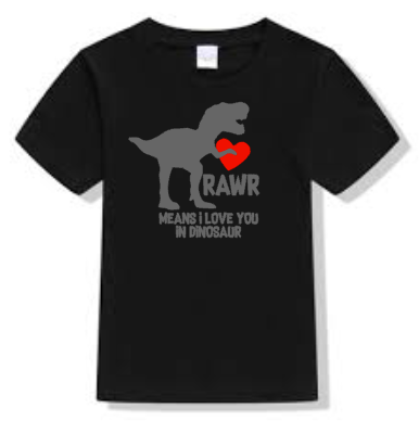 Boys Valentine’s Day Shirt, Rawr Means I Love You, Dinosaur T Rex