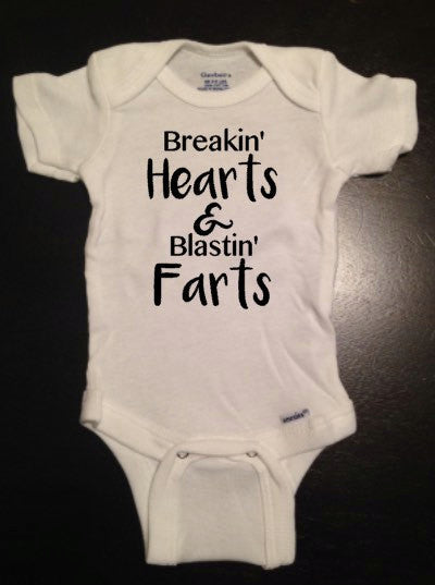 Funny Baby Onesie, Breakin Hearts and Blastin Farts, Kids Shirt, Baby Girl, Baby Boy, Baby Shower