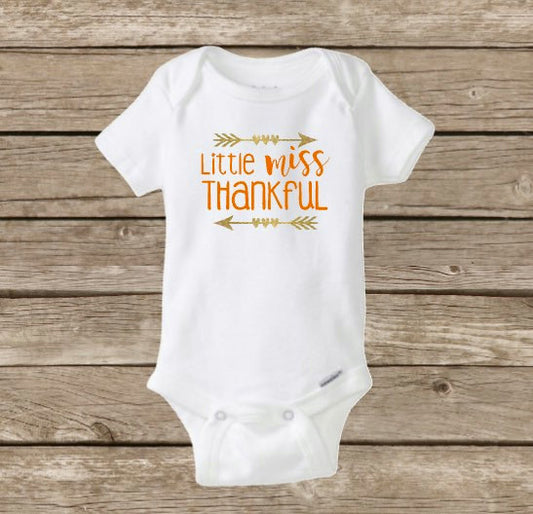 Little Miss Thankful, Fall Thanksgiving Onesie, Baby Girl Turkey Day Shirt