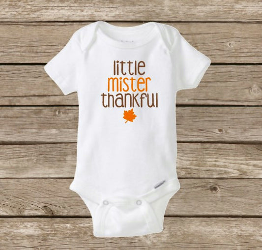 Little Mister Thankful Onesie, Mr Thankful, Baby Boy Onesie, Thanksgiving Fall Baby