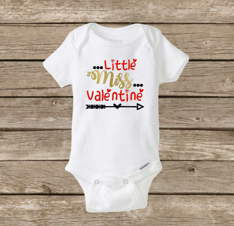 Little Miss Valentine, Baby Girls Valentine's Day Onesie, Baby's First