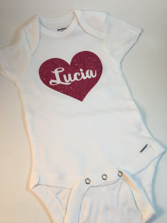 Heart Personalized Baby Girl Onesie, Valentine's Day, Birthday