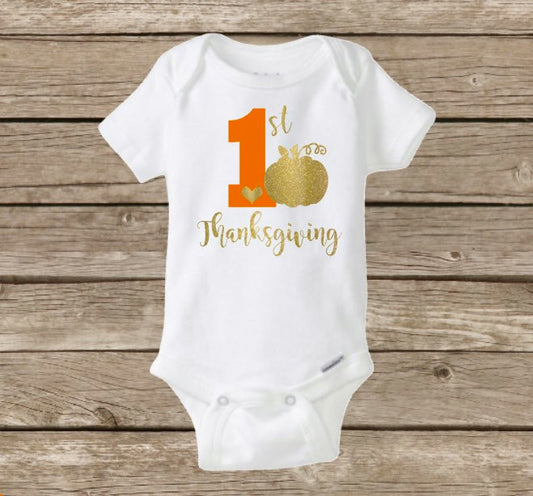 Baby Girls First Thanksgiving, 1st Turkey Day Onesie, Holiday, Thankful