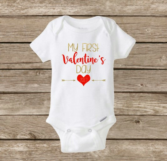 My First Valentine's Day 2021, Baby's First, Baby Girl Onesie