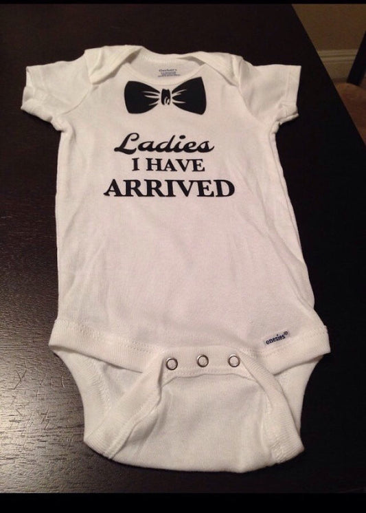 Ladies I have Arrived Onesie, Baby Boy, Baby Shower, Hello World, Baby Tuxedo