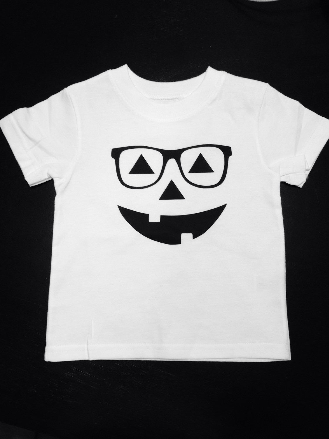 Kids Halloween Shirt Pumpkin Face with Glasses, Baby Toddler Tee