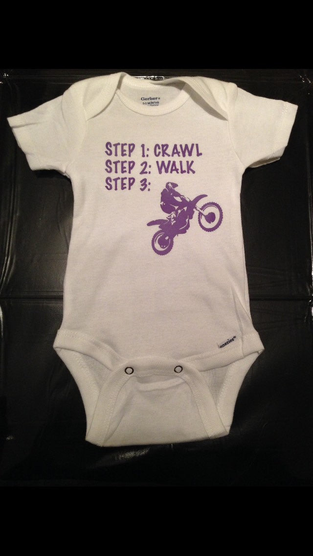 Crawl Walk Ride Baby Onesie, Motorcycle Dirtbike Riding, Baby Shower