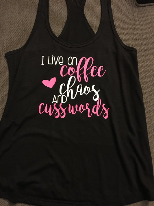 Coffee Chaos and Cusswords, Women's Tank Top, Funny Women's Shirt, Caffeine, Gym Shirt