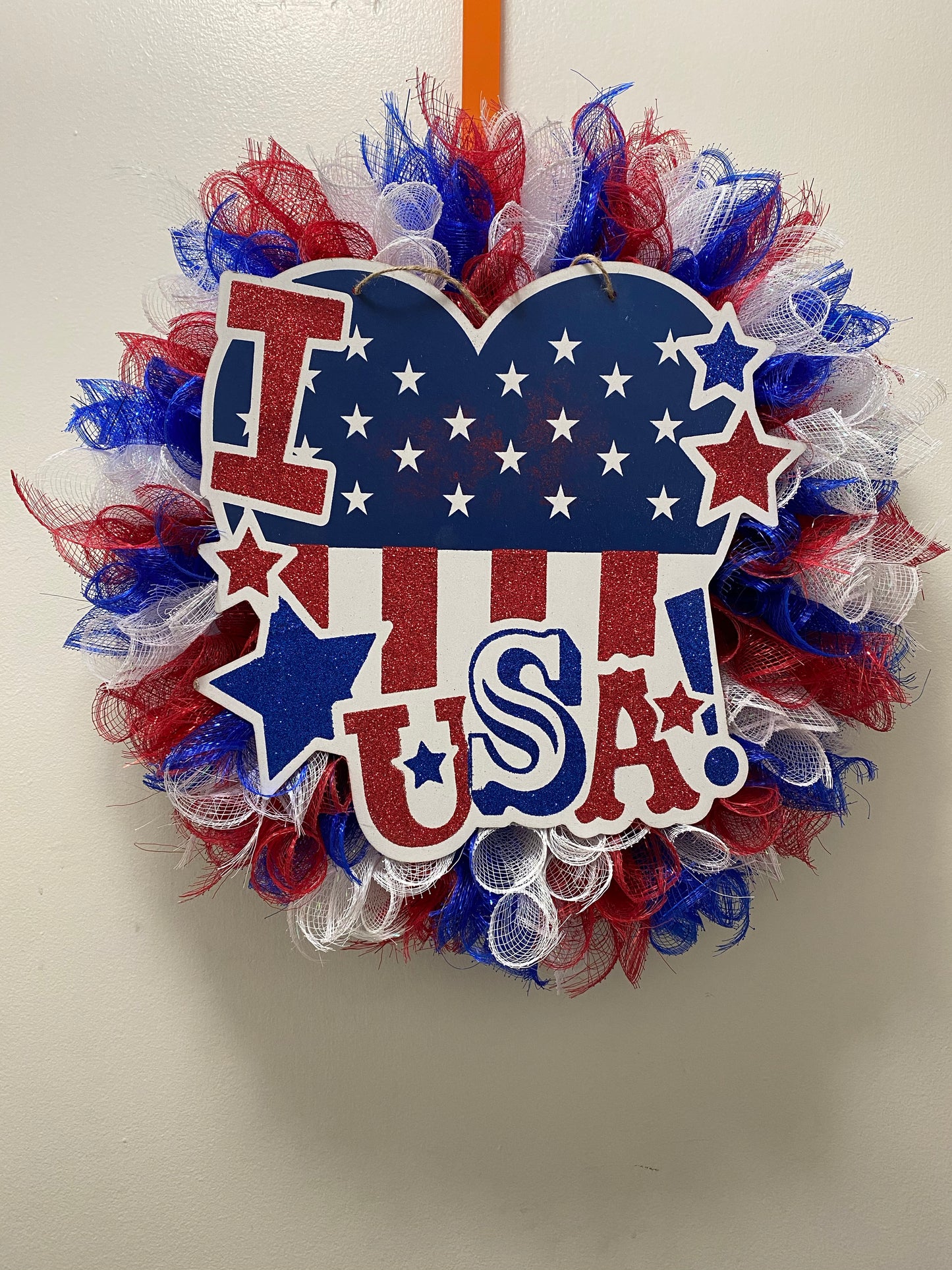 Handmade Wreath I Love USA 4th of July Holiday